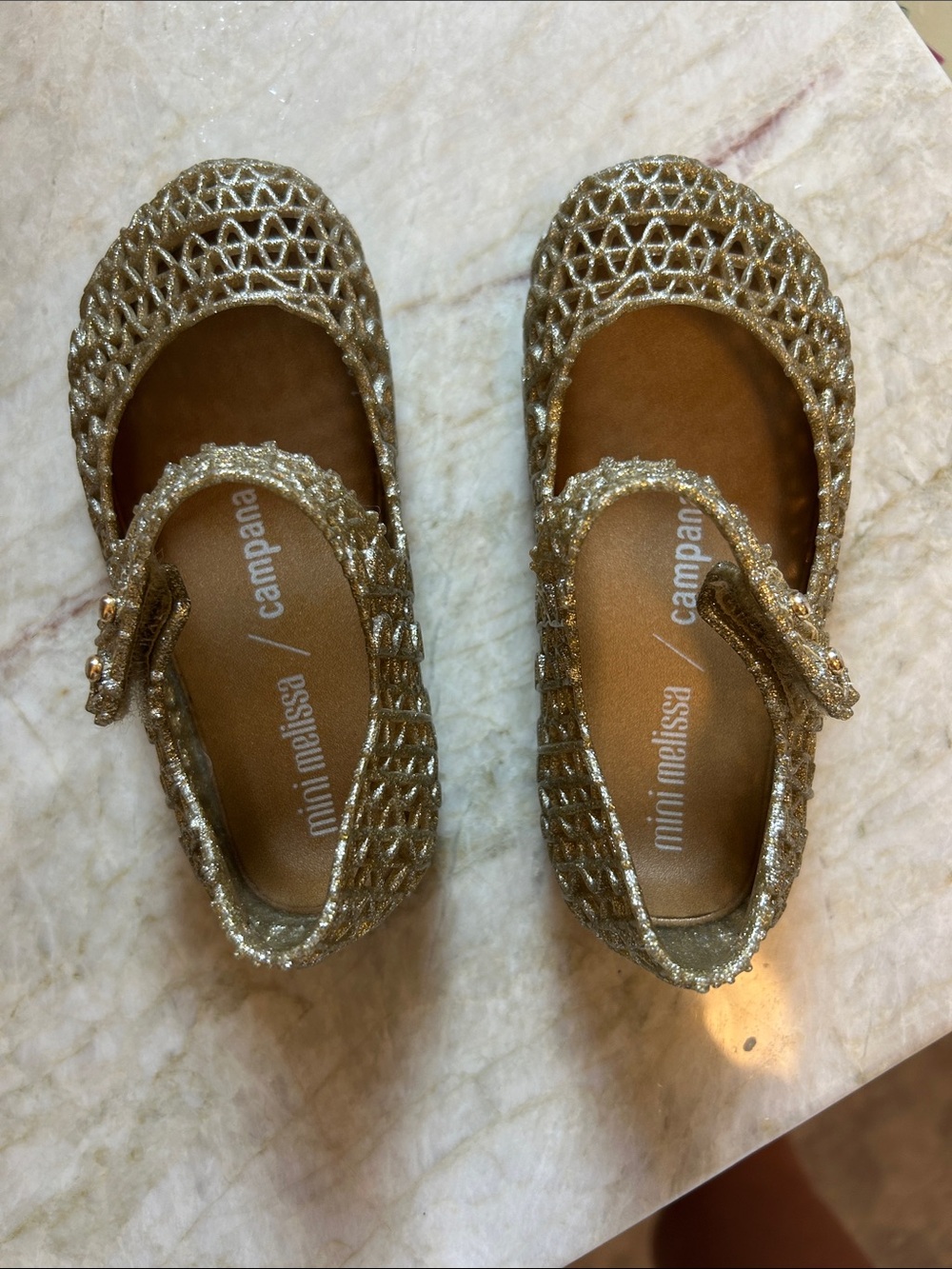 Mini Melissa Girls' Gold Glitter Mary Jane Shoes